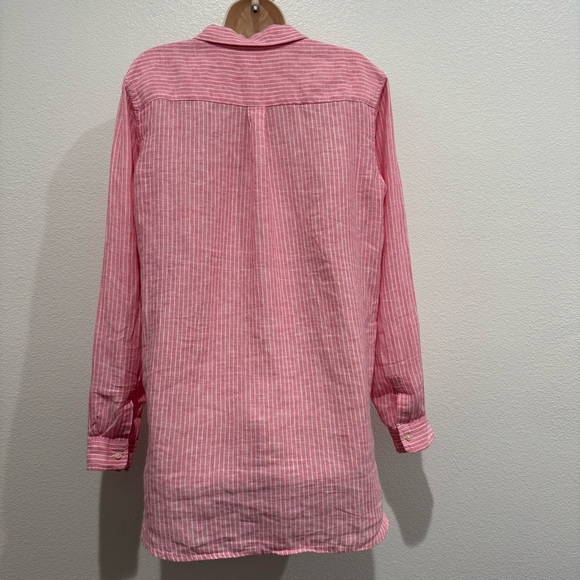 Gap Pink & White Linen Striped Tunic Blouse Size M Collared V Neck - Picture 5 of 7